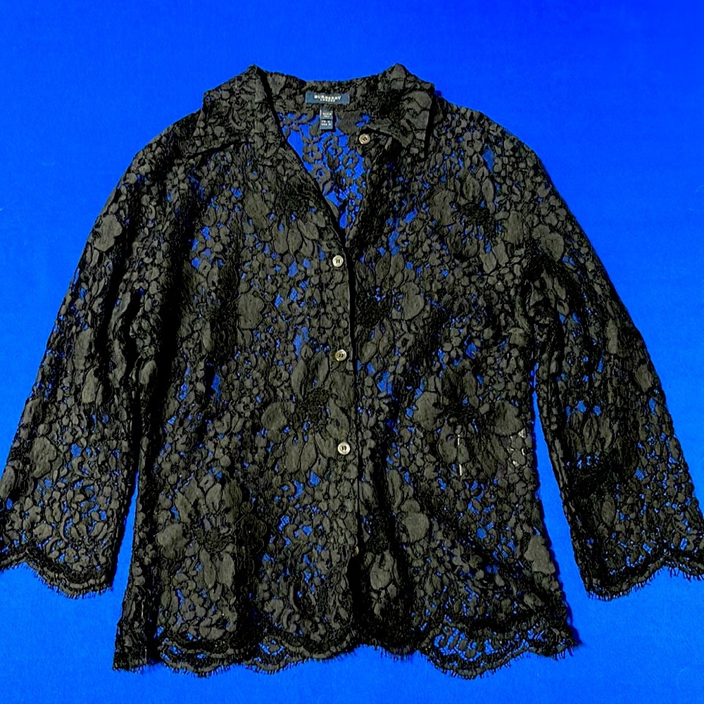 Vintage Burberry Black Button Down Lacy Top